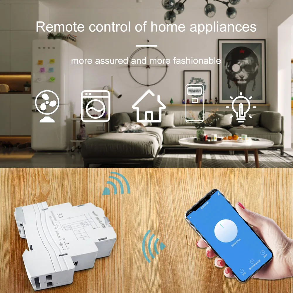 Tuya Smart Life WiFi Trilho Din 1P Interruptor Disjuntor de Pólo Único 16A Contato Seco Timer Relé App Controle Remoto Funciona com Alexa Google Home