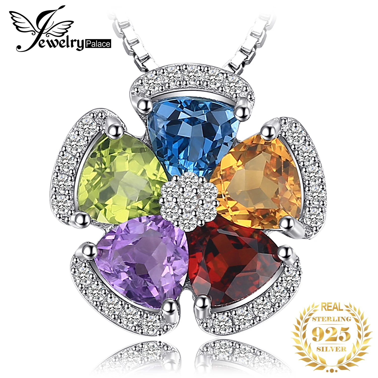 JewelryPalace 2,6 ct prawdziwy niebieski topaz ametyst cytryn granat perydot 925 srebro naszyjnik dla kobiety bez łańcuszka