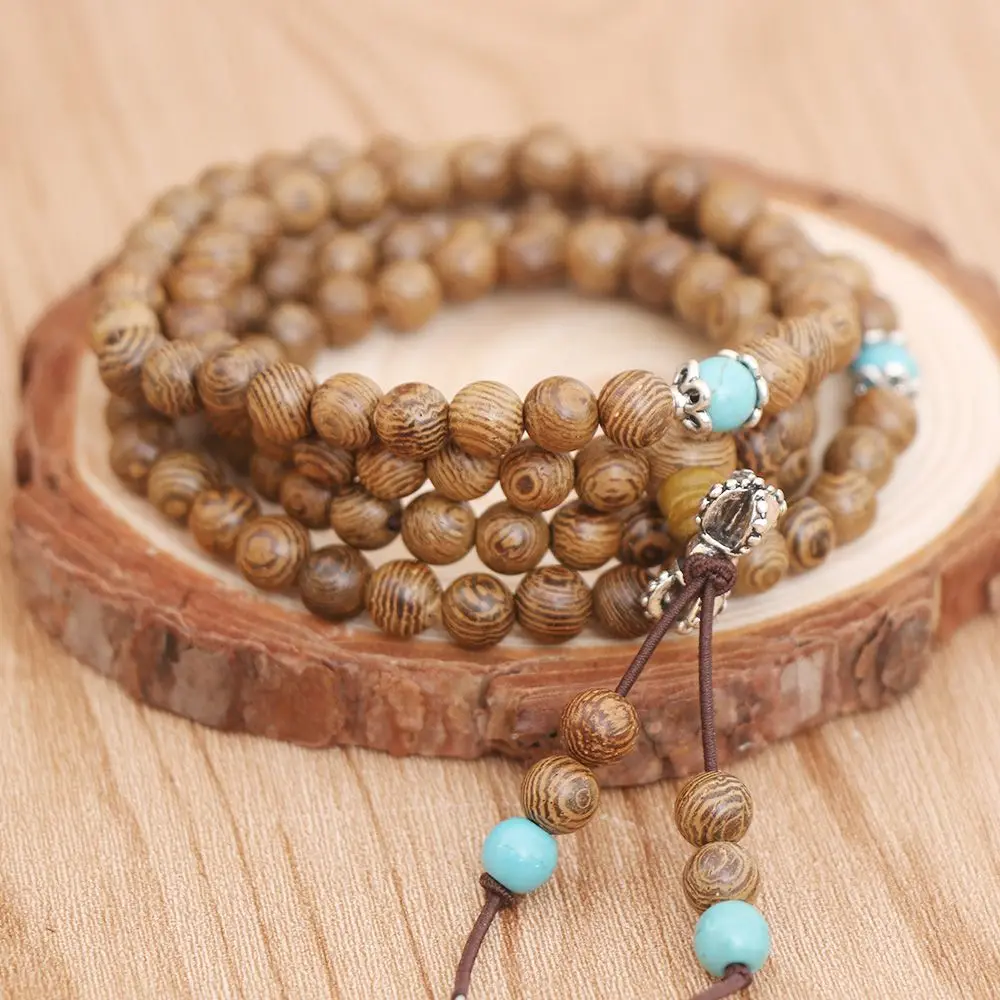 Hot sale Multilayer Wood Beads Lotus Tibetan Buddhist Mala Buddha Charm Rosary Bracelet Yoga Wooden For Women Men Jewelry