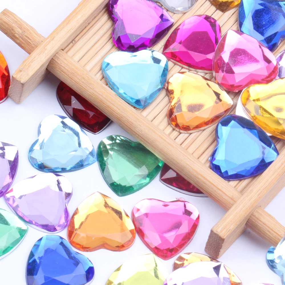 

Flat Back Facets Acrylic Heart Shaped 16mm 500pcs Many Colors Acrylic Rhinestone Glue On Beads Decorate DIY