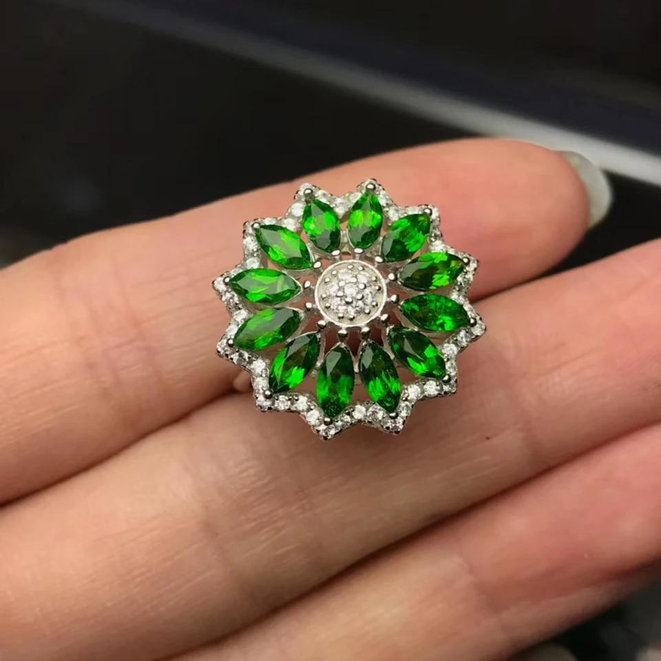 KJJEAXCMY fine jewelry 925 sterling silver inlaid natural diopside new Female  woman Lady girl crystal ring Support Detection