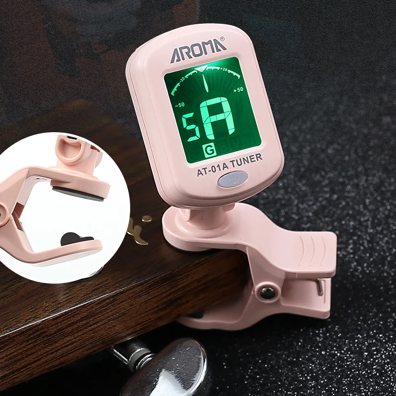 AROMA AT-01A Guitar Tuner Rotatable Clip-on Tuner LCD Display for Chromatic Acoustic Guitar Bass Ukulele Black Guitar Parts