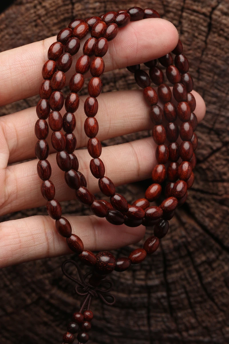 Indian Sandalwood Rosewood Rice 5mmx7mm Wooden Necklace Bracelet 108 Wooden Bead Bracelet Necklace Bracelet Yoga Zen