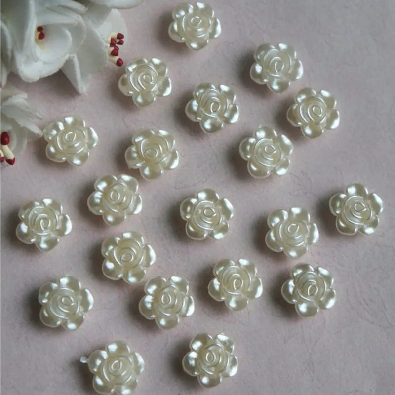 50Pcs 12mm perline di fiori di rosa, perline di perle simulate in resina ABS per la decorazione del telefono gioielli fai da te artigianato