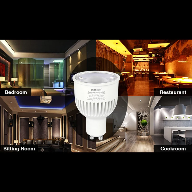 6W GU10 Dual White LED Spotlight 220V Wireless Control Smart Adjustable Brightness Bulb;2.4G Wifi APP Control need match WL-Box1