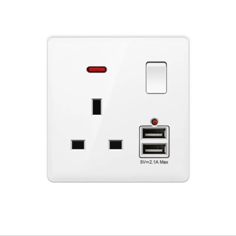 

13A British Socket with USB Panel,International Socket White PC Flame retardant panel,13A Socket With LED Light,USB Outlets