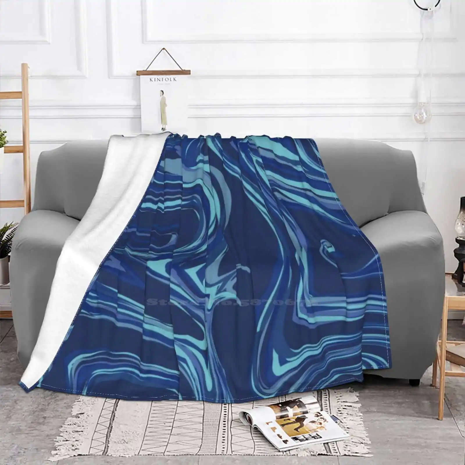 Abstract Marble Art Four Seasons Comfortable Warm Soft Throw Blanket Abstract Timeless Stylish Retro Blue Marble Mouth