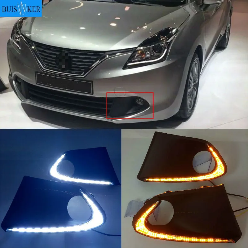 

2PCS LED DRL Daytime Running Lights Fog Lamp with yellow turn signal For Suzuki Baleno 2016 2017 2018 2019