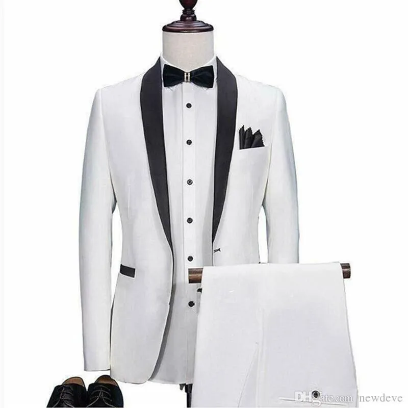 White Men's Wedding Tuxedos Groom Tuxedo 2 Pieces Set Tailcoat Suits Pants Jacket Custom Made Peaked Lapel Formal Prom Suit