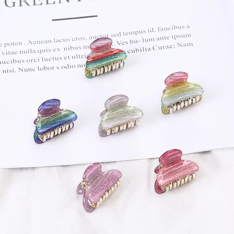 Shiny Acrylic Small Crab Hair Claw Clips Women Girls 2.5CM Rainbow Color Cute Mini Barrettes Clips Hairpins Hair Accessories New