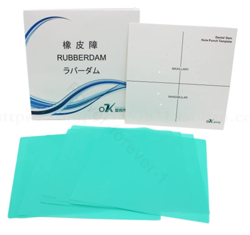 Green Dental Rubber Dam Sheets Adult Medium Thickness High Tensile Strength Frame Holder Carbon Fiber Blue