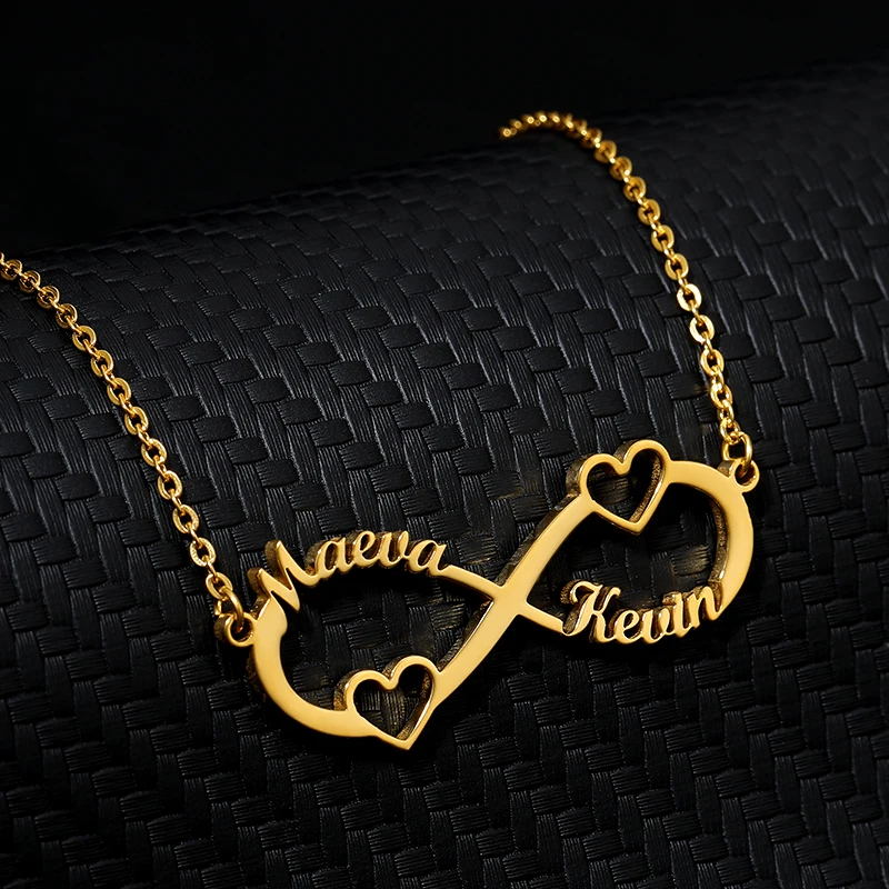 

Stainless Steel Custom Couple Name Necklace Personality Infinity Nameplate Choker Heart Pendant Necklaces For Women Jewelry Gift