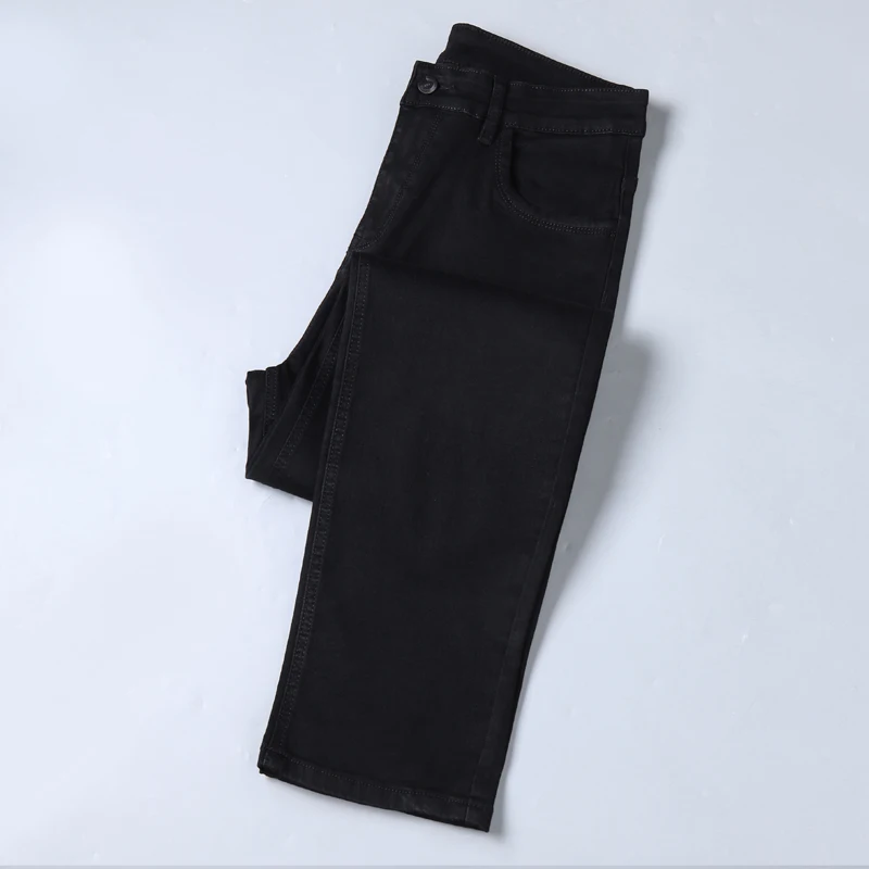 2023 Summer New Men's Black Straight Thin Jeans Advanced Stretch Loose Business Casual Trousers Male Brand Pants Plus Size 42 44