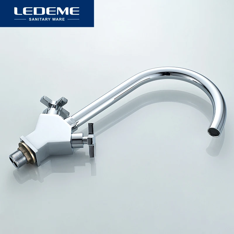 LEDEME Tap Kitchen Faucet 360 Degree Rotation with Cold and Hot Water Double handle Kitchen sink mixer Faucets Taps L4084-2