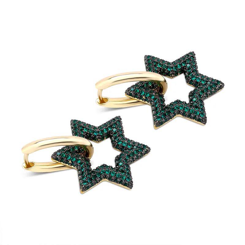 1 pair Hip Hop Prong Setting AAA CZ Stone Bling Ice Out Jewish Star of David Drop Earrings for Men Women Unisex Fashion Jewelry