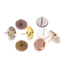 20-50pcs/lot Stainless Iron Blank Earring Base 8 10 12 14 mm Cabochon Cameo Settings Bezel Tray For Supplies Jewelry Making