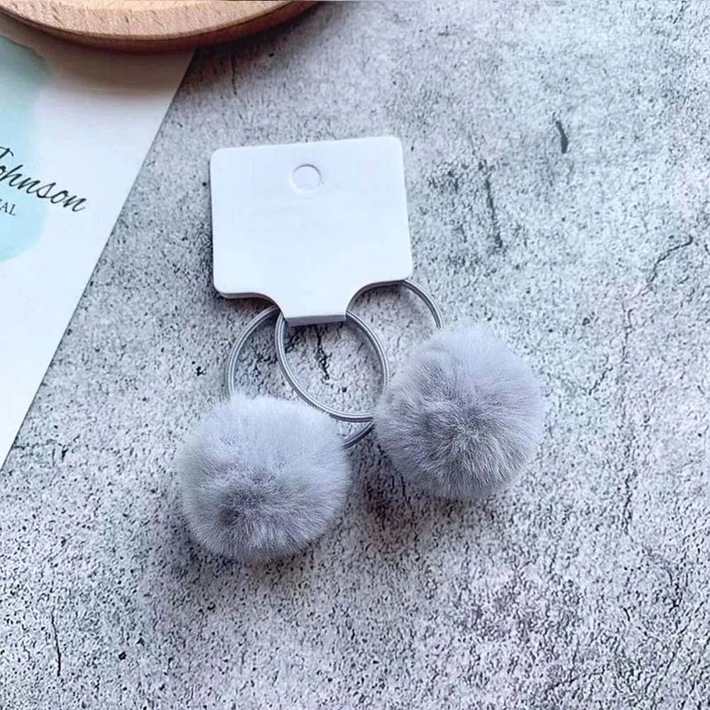 여아용 토끼 모피 공 헤어 타이, 겨울 신상 헤어 액세서리, 3cm, 폼 폼 볼, 탄성 헤어 밴드, 스크런치, 2 개/세트