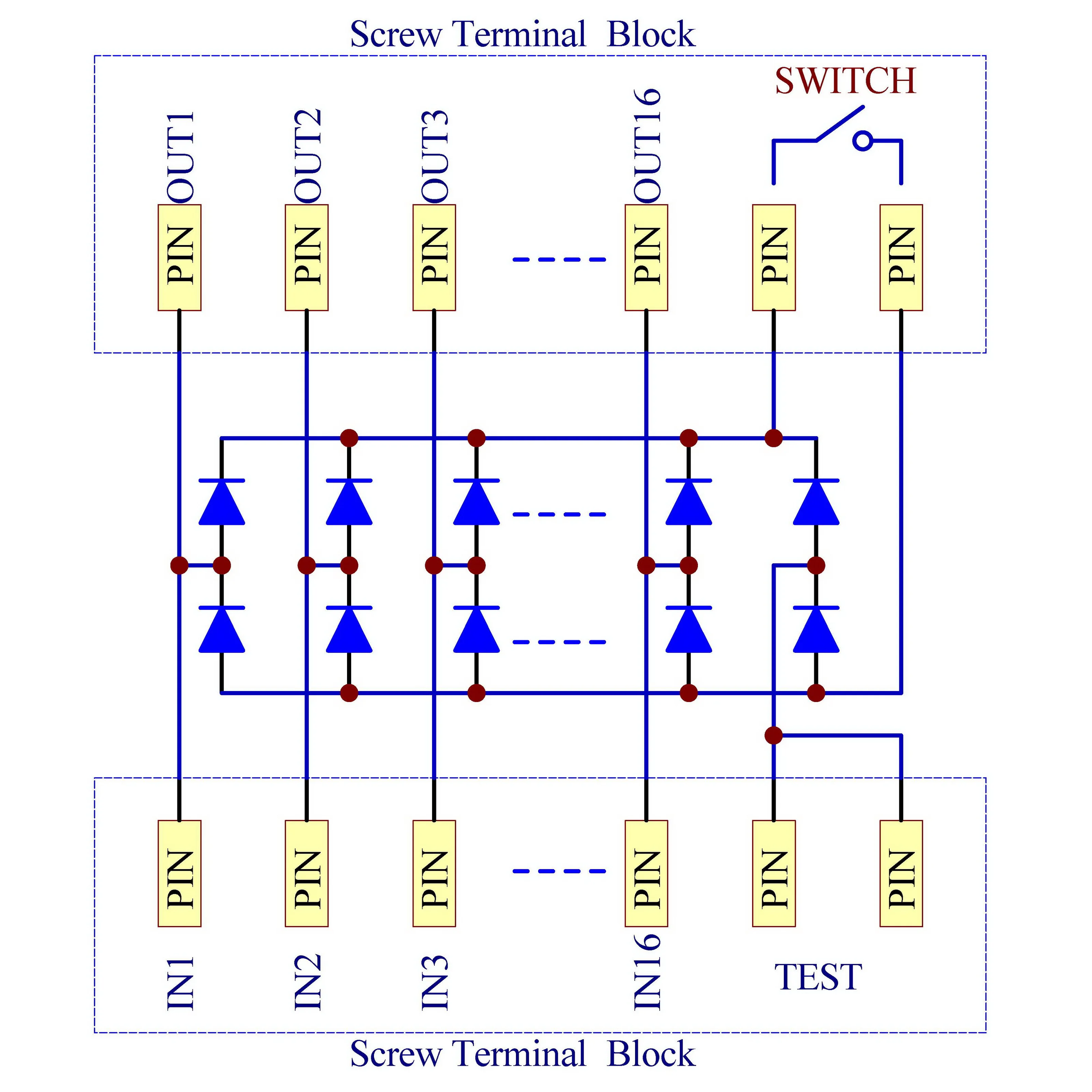 CZH-LABS DIN Rail Mount AC Lamp Test Diode Module, 16 Channels.