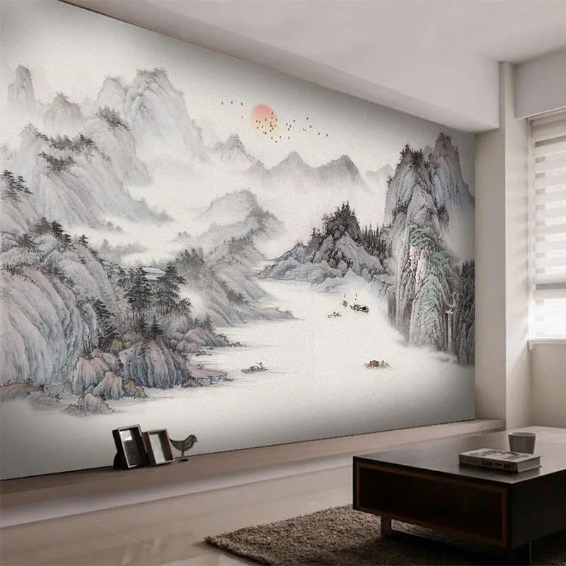 Foto Tapete Chinesischen Stil Malerei Landschaft Abstrakte Wohnzimmer TV Hintergrund Wandbild Wohnzimmer TV Sofa 3D Wohnkultur