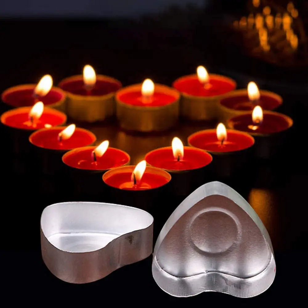 100Pcs Heart-Shaped Empty Aluminum Tealight Candle Wax Tins Jars Cases Containers Molds Holders for DIY Candle Making 20X20Mm