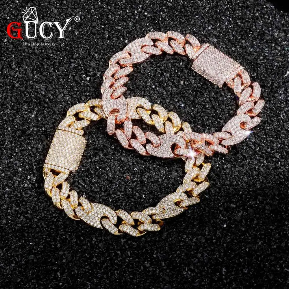 GUCY Miami Lock Clasp Cuban Link 7 8 9 Inch Gold Silver Color Bracelet Iced Out AAA Cubic Zircon Bling Hip Hop For Men Jewelry