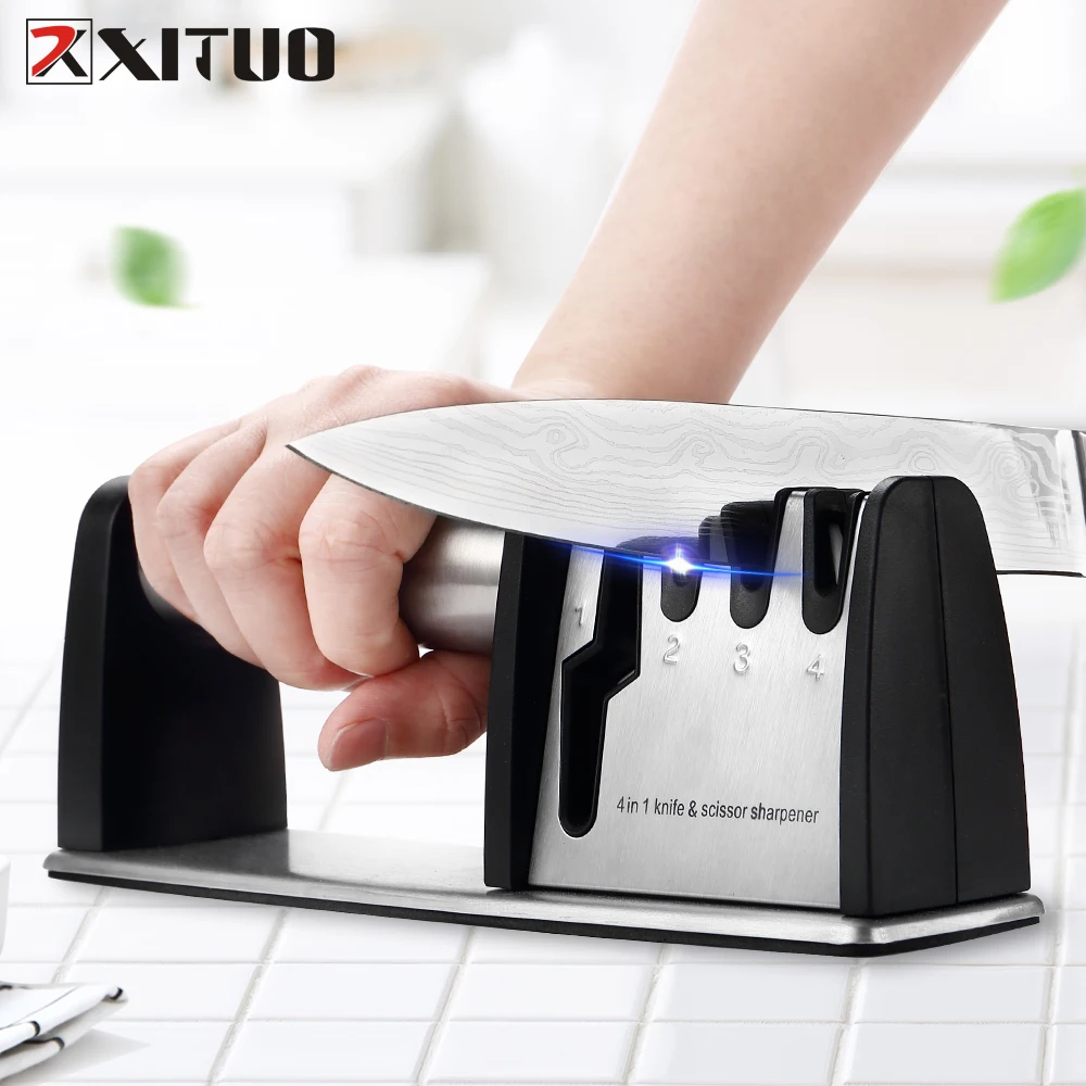 XITUO Knife Sharpener 4 Stage 4 in 1 Diamond Coated Wheel System Non-slip Base Quick Sharpen Blunt Knife Kitchen Accessories