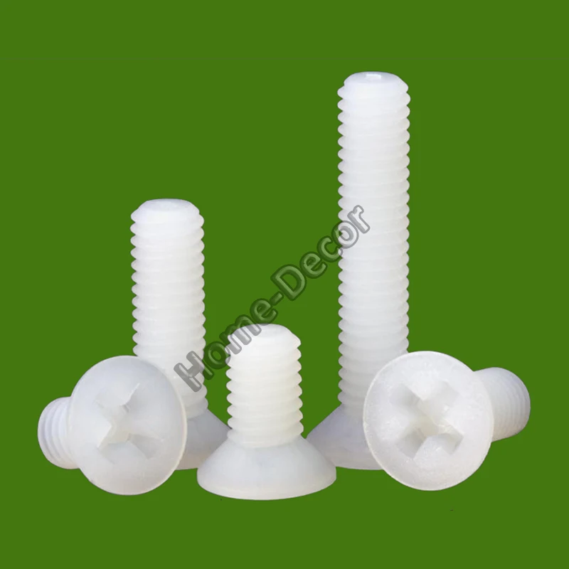 100 PCS Nylon M2.5 to M5 Cuntersunk screw Plastic Screws Isolation Screw /Screw Nail Recessed , Phillips Plastic Screws #White