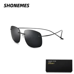 SHONEMES Pure B Titanium Rimless Sunglasses Luxury Polarized Sun Glasses Urltra-Light Outdoor UV400 Shades for Men
