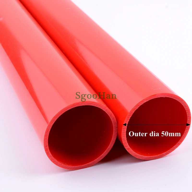 2pcs OD 20~63mm Red PVC Pipe Aquarium Fish Tank Fittings Home Garden Irrigation System UPVC Tube Water Supply Pipe 49-50cm Long