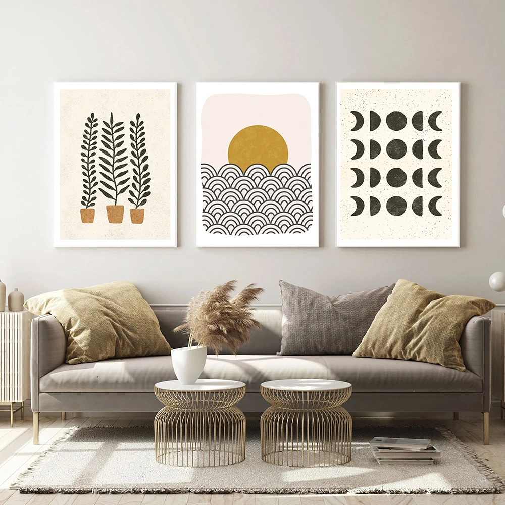 

Abstract Landscape Sun and Moon Ferns Boho Canvas Prints Painting Wall Art Pictures Posters for Living Room Home Decor No Frame