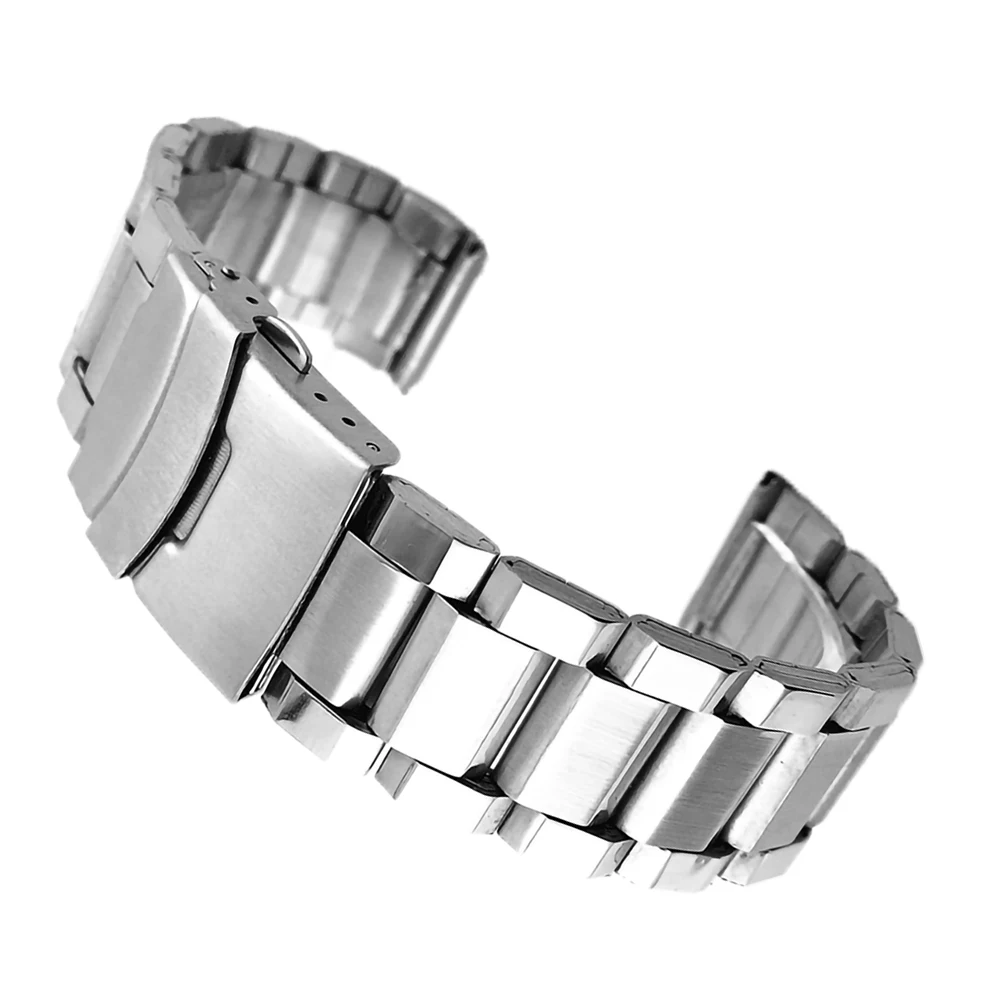 Stainless Steel Watch Strap Wrist Bracelet Silver Color Metal Watchband with Folding Clasp for Men Women 20/22/24mm