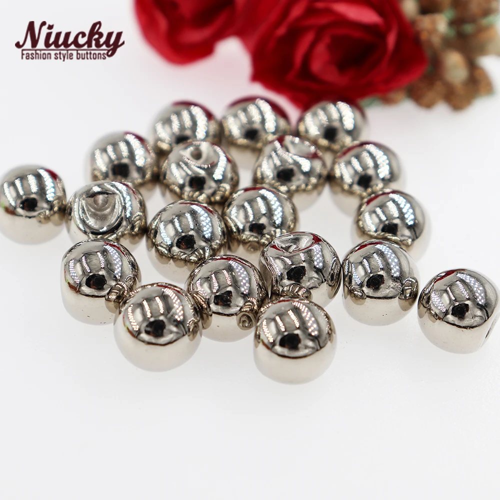 Niucky-Bola redonda con agujero oculto, botones de perlas plateadas ligeras para coser ropa, vestido, manualidades, cuentas decorativas, P0301-046Silver, 10mm