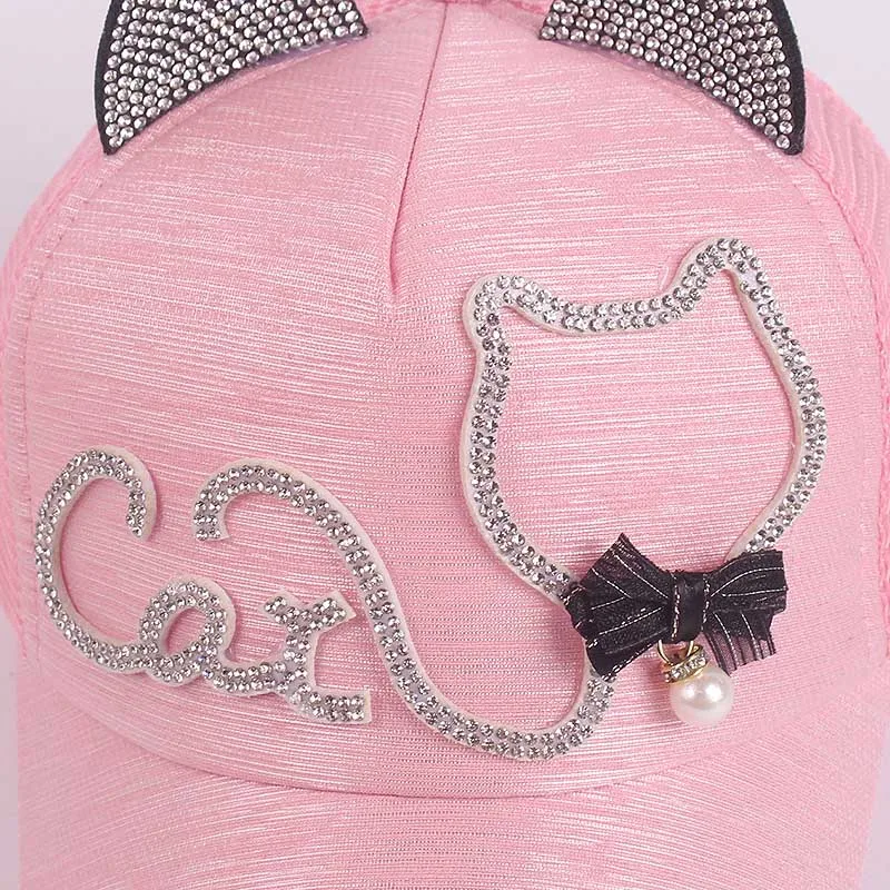 Summer Kids Baseball Cap Cat Ears Baby Hat Girls Snapback Breathable Mesh Hip Hop for 3-8 Years Old