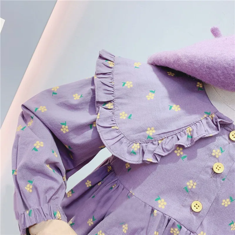 Spring Autumn Baby Girl\'s Cute Floral Print Dress Children Fashion Party Dress Kids Infant Clothes