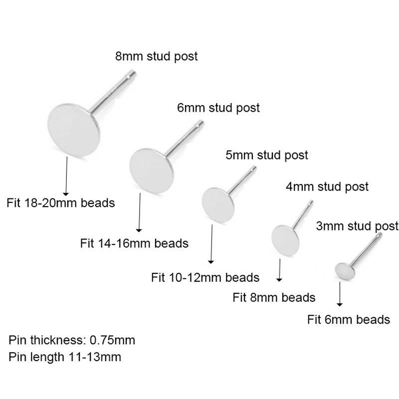 20pcs 925Sterling Silver Earring Base 3/4/5/6/8mm Round Pad Blank Cabochon Settings Stud Earring Post Diy Components Supplies