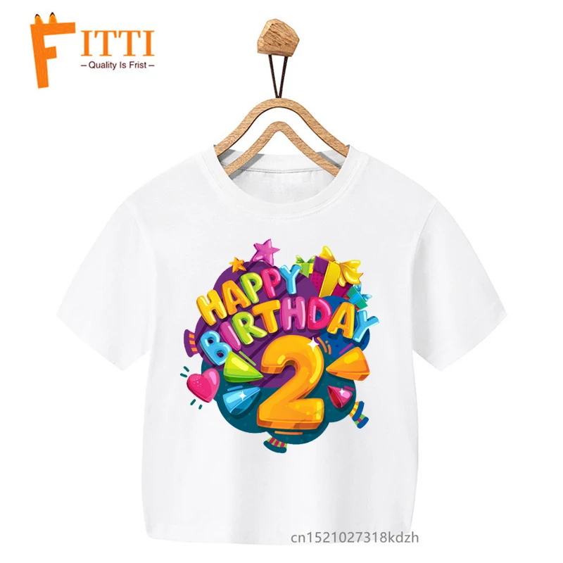 Kids Birthday Number 2 Flower Print Boy&Girl White T-shirt Kid Summer Kawaii Funny Clothes Little Baby Y2K Clothes,Drop Ship