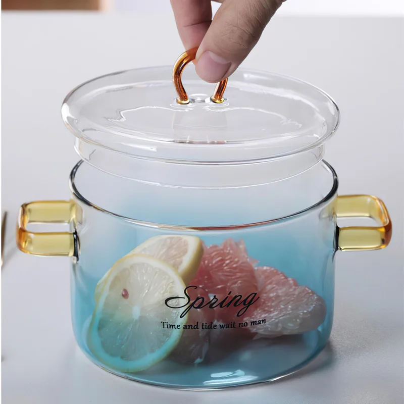 

Glass Large Stew Pot Dinnerware Cup Soup Bowl 1.4L Blue Transparent Cover Noodles Bird's Nest Home Kitchen Supplies Tableware