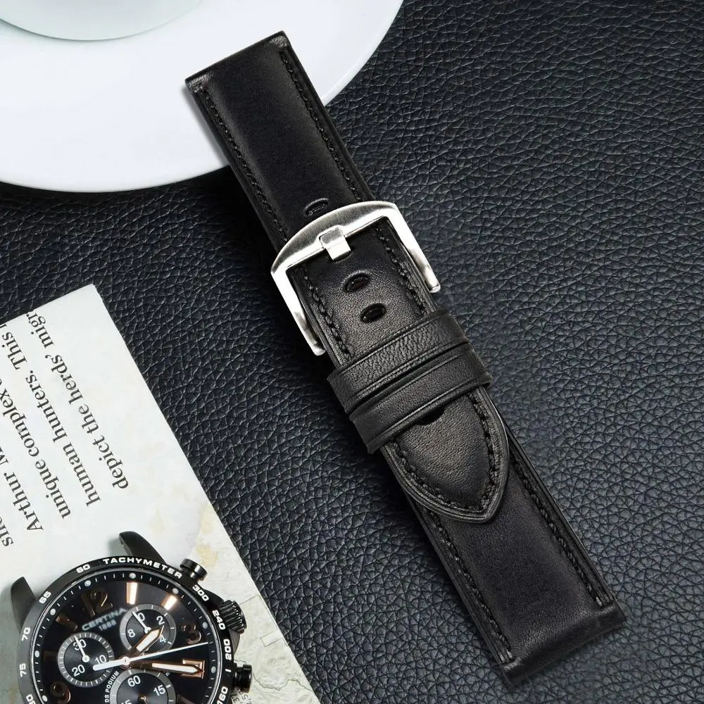 MAIKES Genuine Leather Watch Strap 20mm 22mm 24mm Men Watchband Cow Leather Watch band For MIDO Casio SEIKO TISSOT