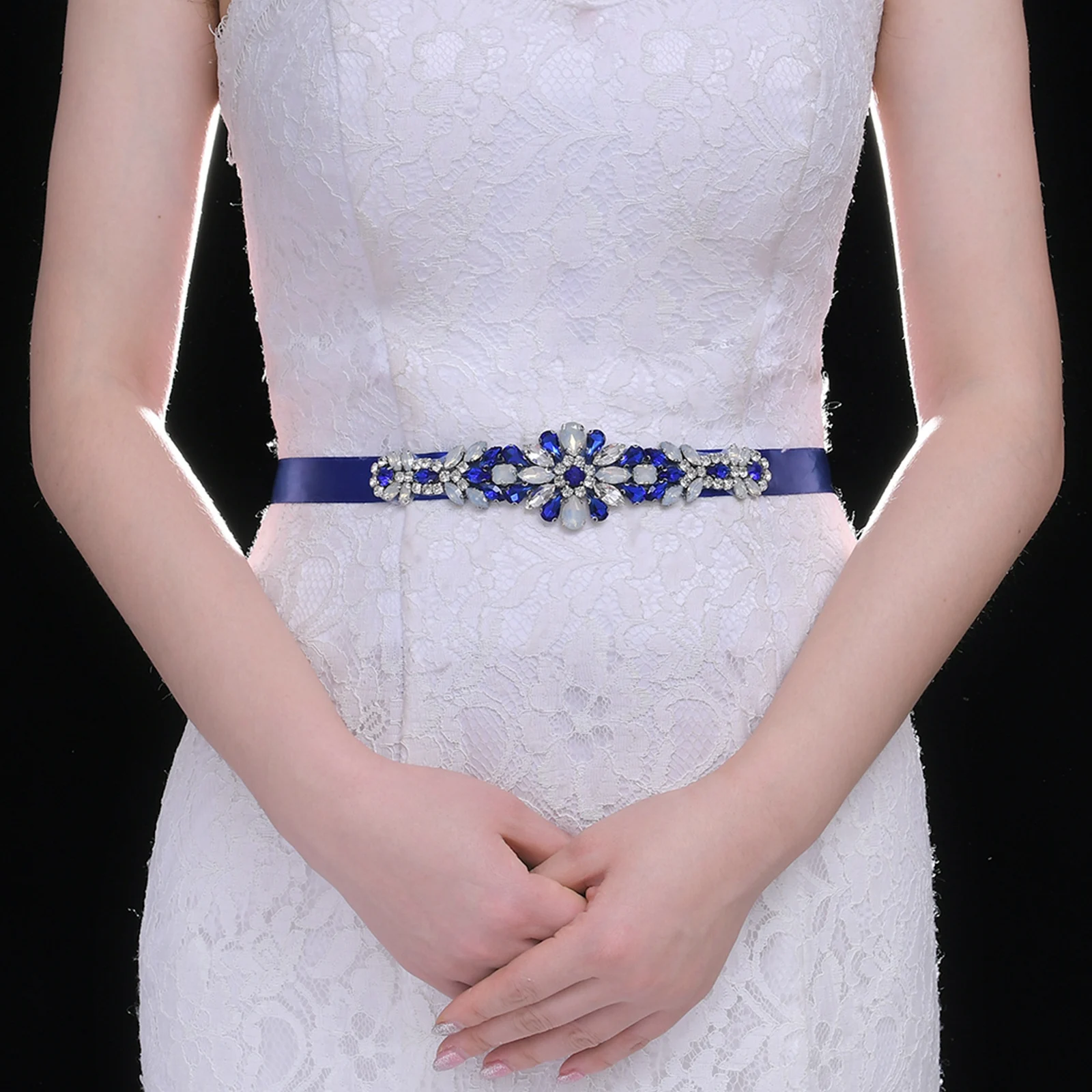 Ceinture fantaisie à strass bleu Royal pour femmes, avec paillettes bleues, accessoires pour robe de mariée, image réelle