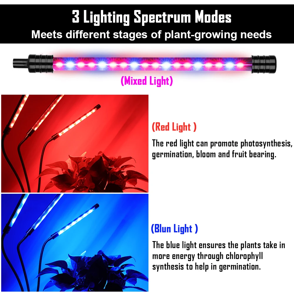 Lighting for Greenhouses ,USB Port Full Spectrum Dimmable Grow Lamp with 3 Modes Timing Function LED Grow Light