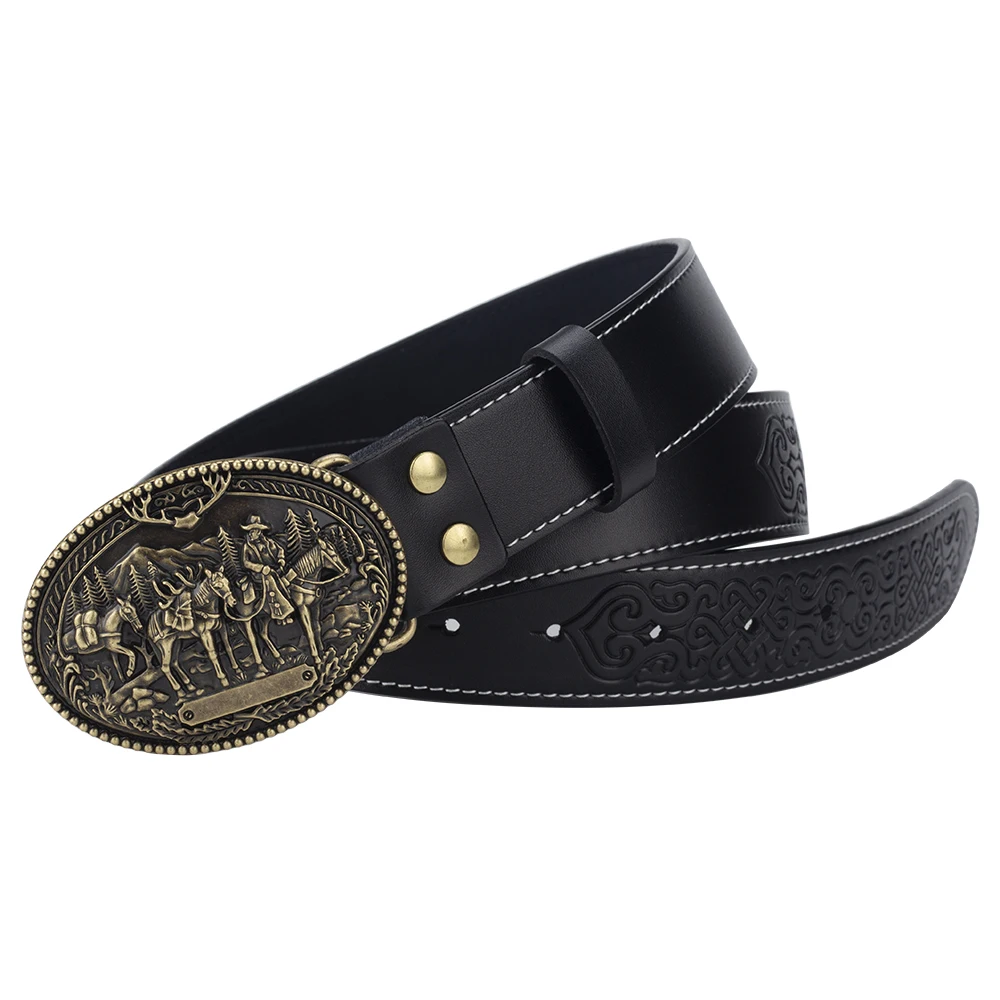 Cinturón de cuero decorativo de caballo para hombre, accesorios de ropa de moda de vaquero