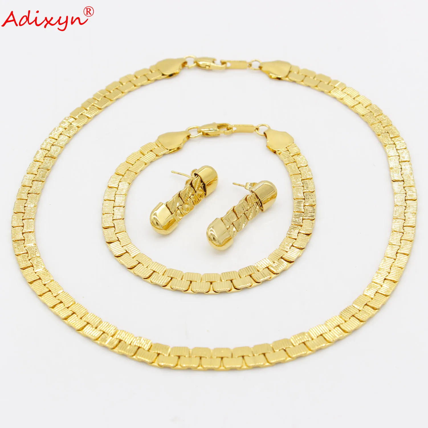 Adixyn دبي طقم مجوهرات الذهب اللون/الناحاس سوار قلادة أقراط مجوهرات الزفاف مصر/تركيا أفريقيا هدايا للنساء N06207