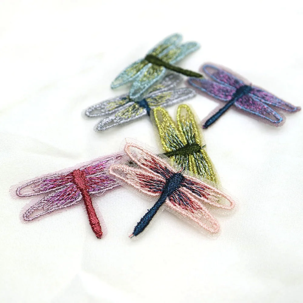 6pc/lot Fashion small dragonfly embroidery Patches for clothing  DIY colorful sew on cute parches applique for clothes