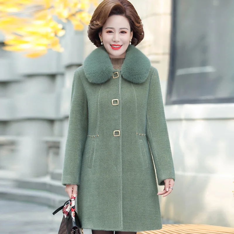 

Water Mink Autumn Winter Woolen Jackets 2024 New Womens Knitted Cardigan Sweater Middle Women Thick Warm Long Parka Coat