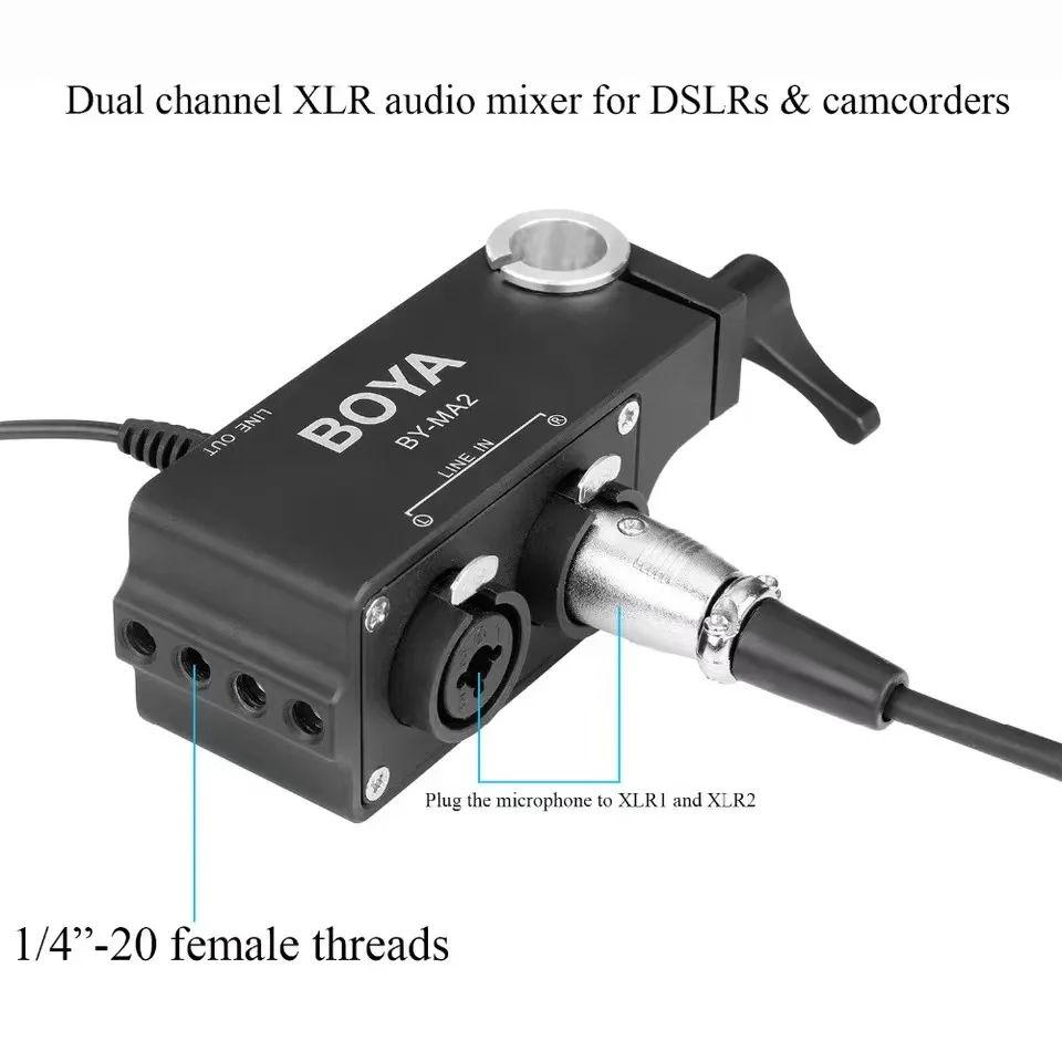 Boya BY-MA2 Dual-Channel Record Audio Mixer XLR Jack 6.5mm to 3.5mm Wireless Microphone System for DSLR Camera Canon Nikon Sony