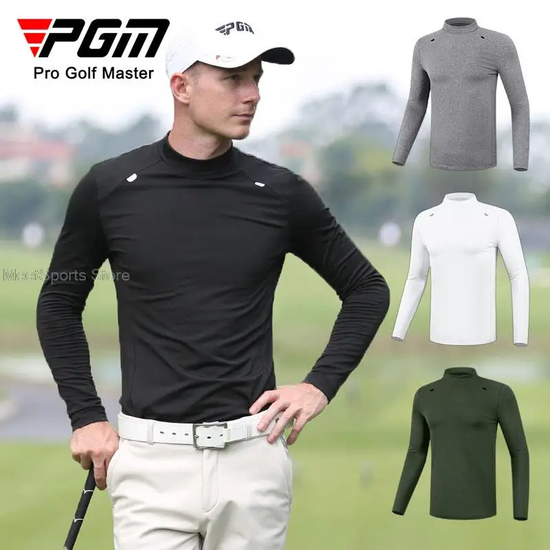 

Pgm Men Winter Bottom Shirt Golf Tennis Volleyball Warm Pullover Male Long Sleeve Lining Polo T Shirt Stand Collar Golf Wear