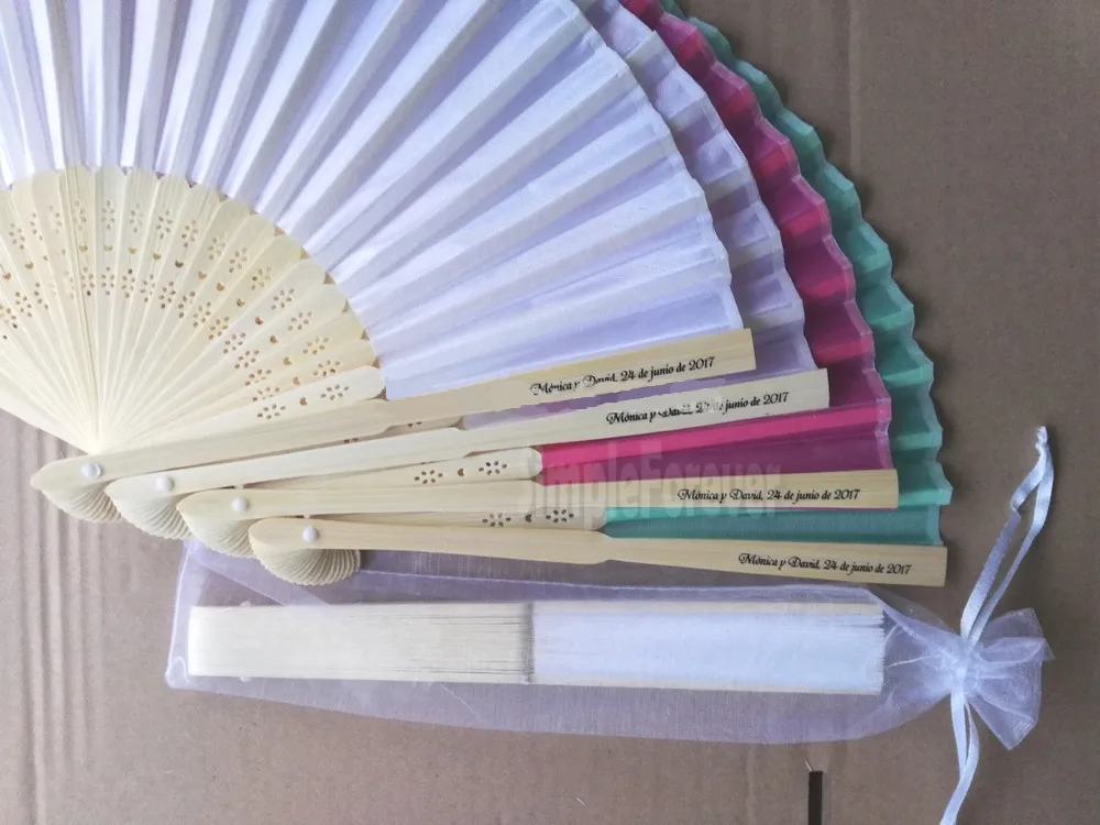 

Personalized Wedding Favors and Gifts for Guest Silk Fan Cloth Wedding Decoration Hand Folding Fans +Customized Printing