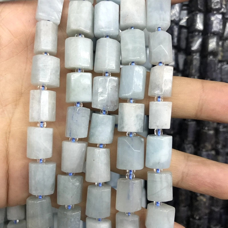 Wholesale 2strings Natural Aqua marine Gem beads,Faceted Stone Tube beads for jewelry 15.5