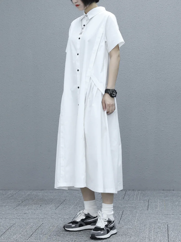 Ladies Dress Summer New Irregular Splicing Design Deconstruction Leisure Loose Fashion Large Size Shirt Skirt