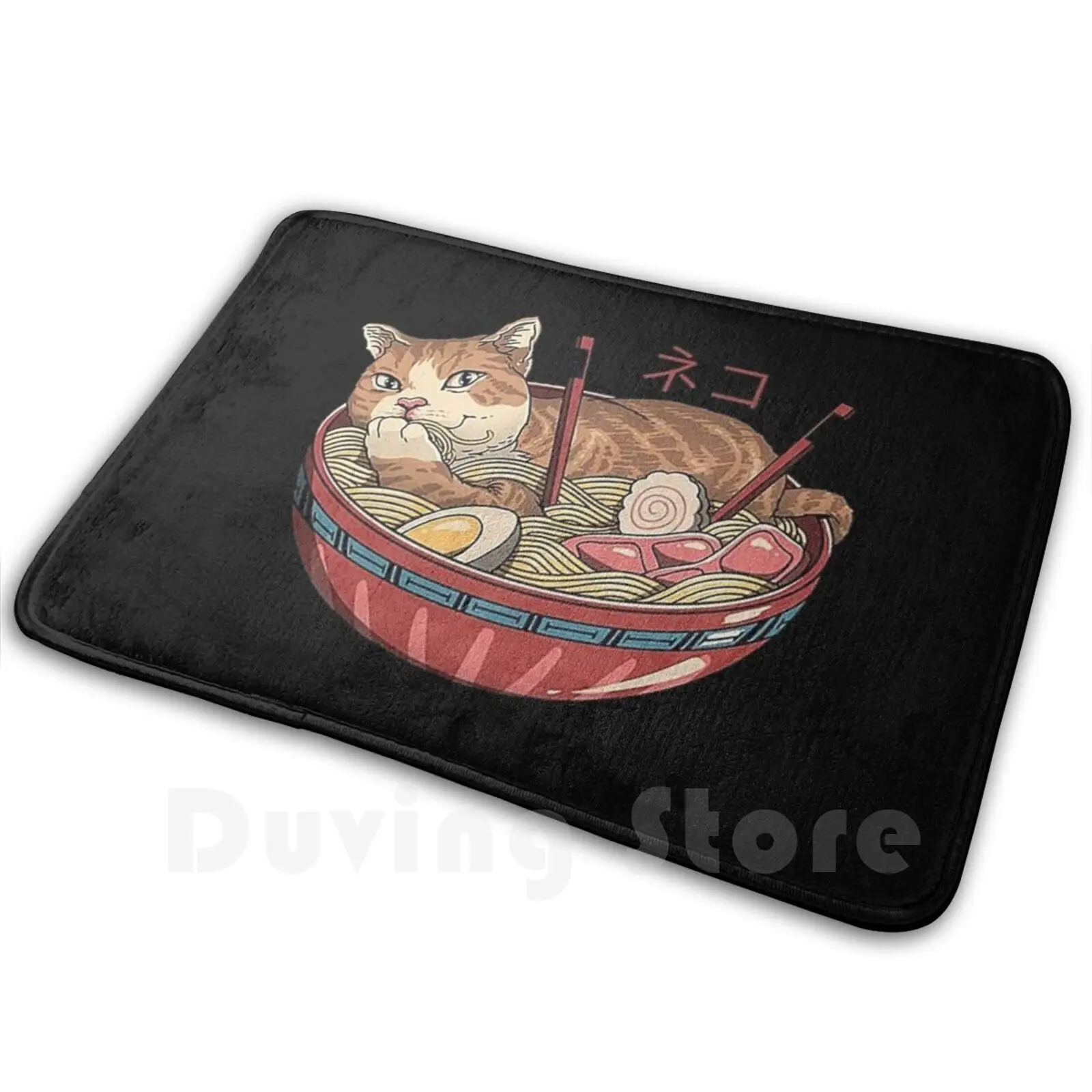 Neko Ramen 2 Mat Rug Carpet Anti-Slip Floor Mats Bedroom Cat Meow Catana Katana Samourai Japan Kat Cute Sword Tattoo Tatoo Food